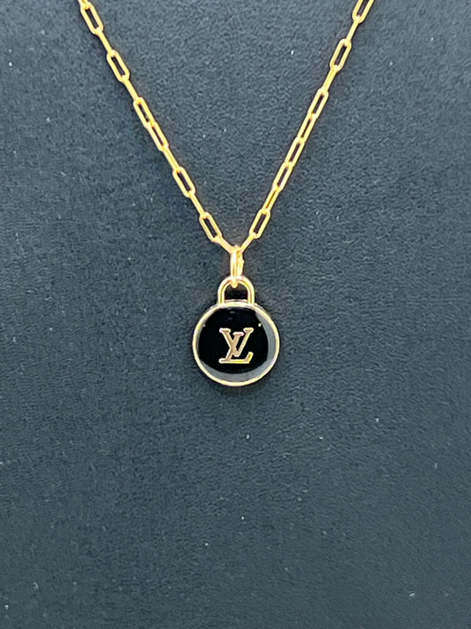 Black Designer Zipper Pull Gold Filled Necklace