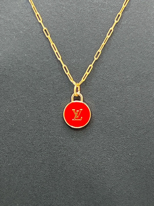 Red Designer Zipper Pull Gold Filled Necklace