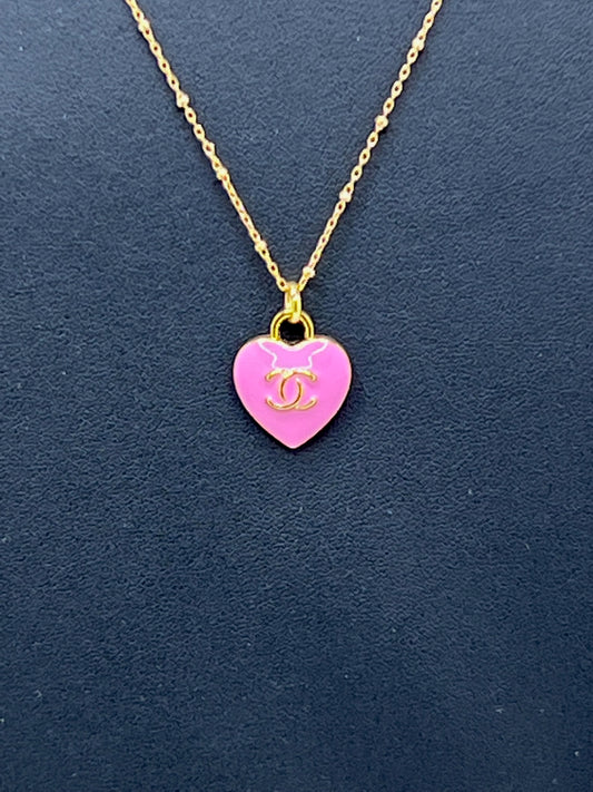 Pink Designer Heart Zipper Pull Gold Filled Necklace