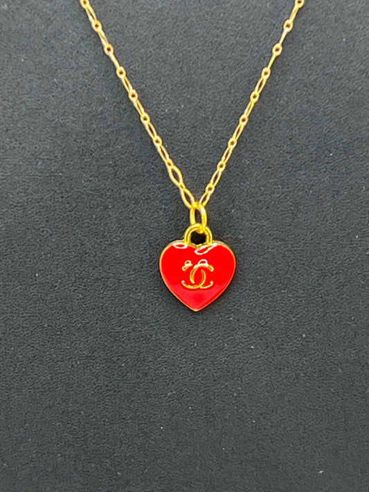 Red Designer Heart Zipper Pull Gold Filled Necklace