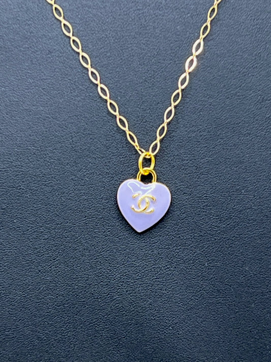 Purple Designer Heart Zipper Pull Gold Filled Necklace