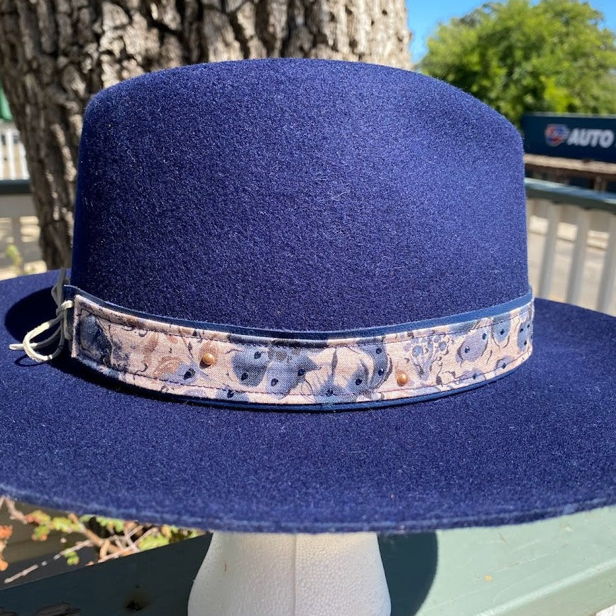 Blue and tan soft floral hatband