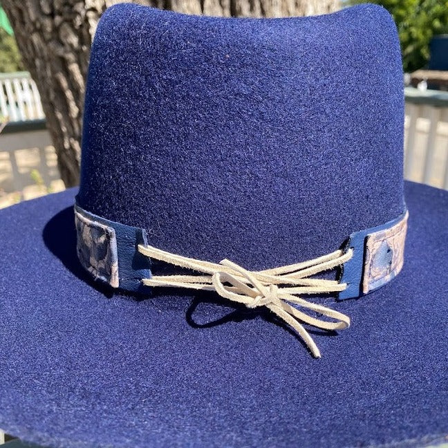 Blue and tan soft floral hatband