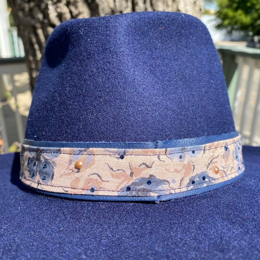 Blue and tan soft floral hatband